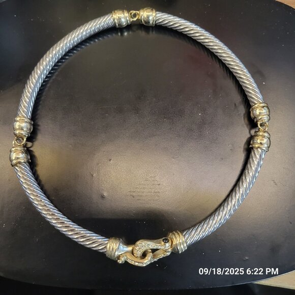 Unbranded Jewelry - Vintage Silver & Gold Twisted Cable Blk Cabochon Crystal Buckle Design Necklace